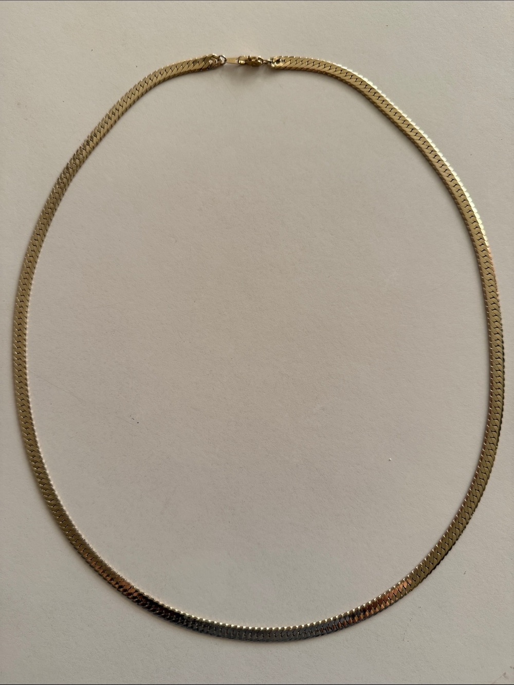 Vintage Gold Tone Flat Herringbone Chain Necklace - 29” Long with Lobster Clasp